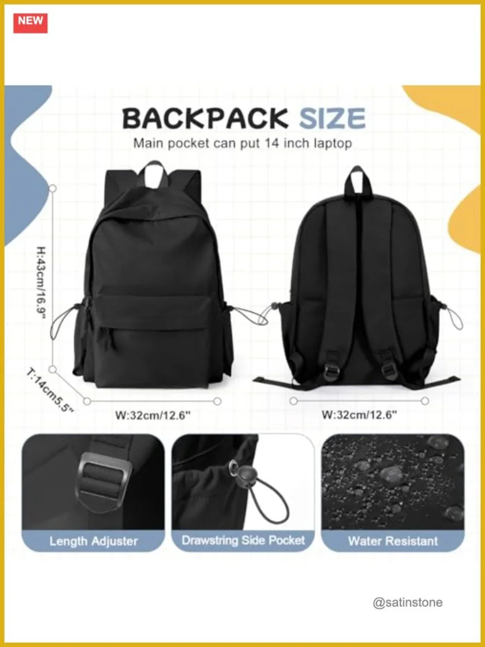 Waterproof School Backpack with Laptop Compartment, Lightweight Nylon Daypack